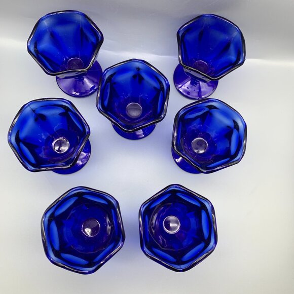Vintage ANchor Hocking Cobalt Blue Glass Sundae/Dessert Cups (set of 7) - Picture 3 of 10